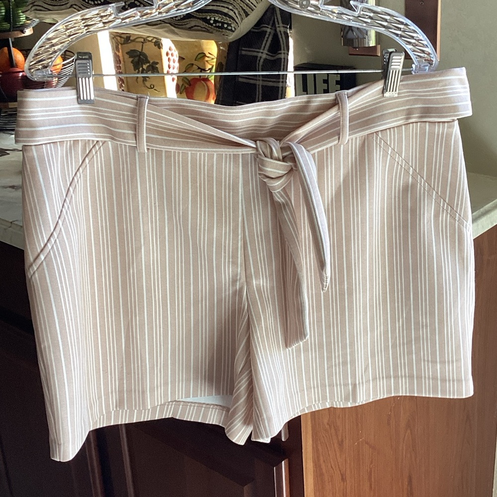 Striped Tie-Waist Women's Shorts - Beige